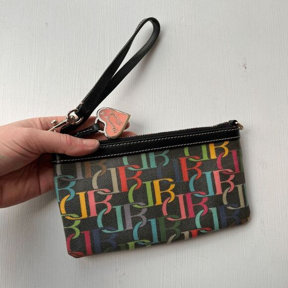Y2K Dooney & Bourke Rainbow Monogram Wristlet Zip Pouch with Heart Tag - Picture 12 of 14